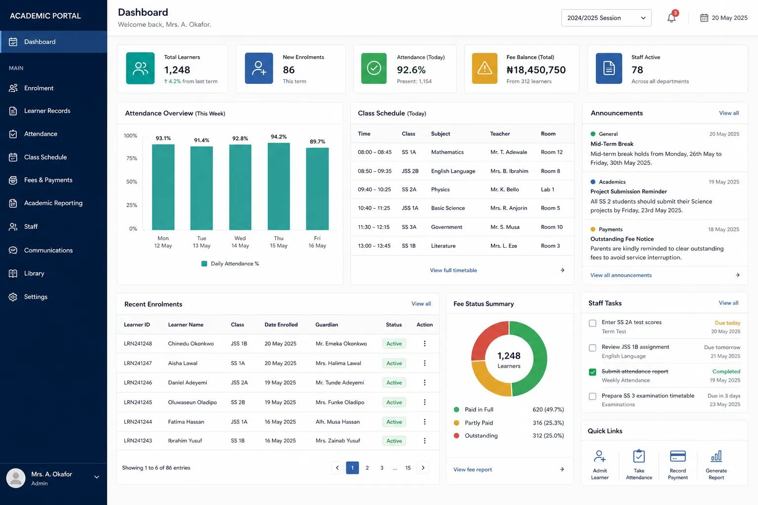 Education Operations Portal interface preview